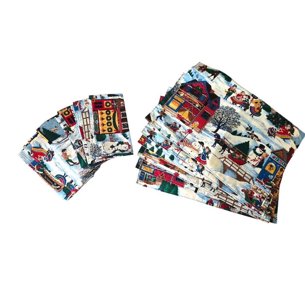 Vintage Christmas Scenes Placemats and Napkins Set of 6 Holiday